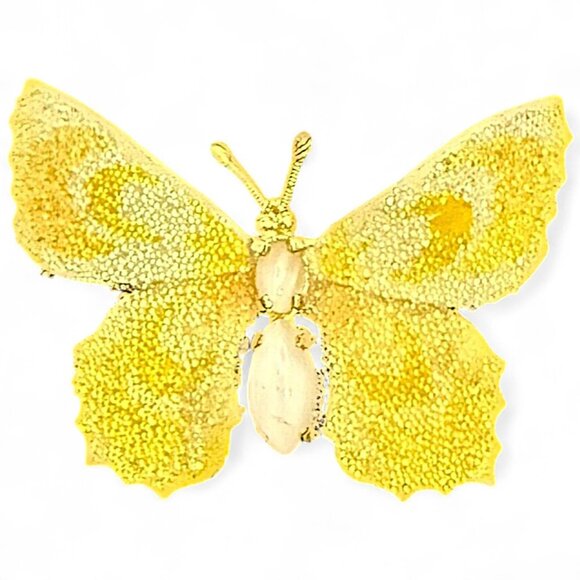 Vintage Butterfly Brooch Pin Gold Plated Textured Design - Picture 3 of 5